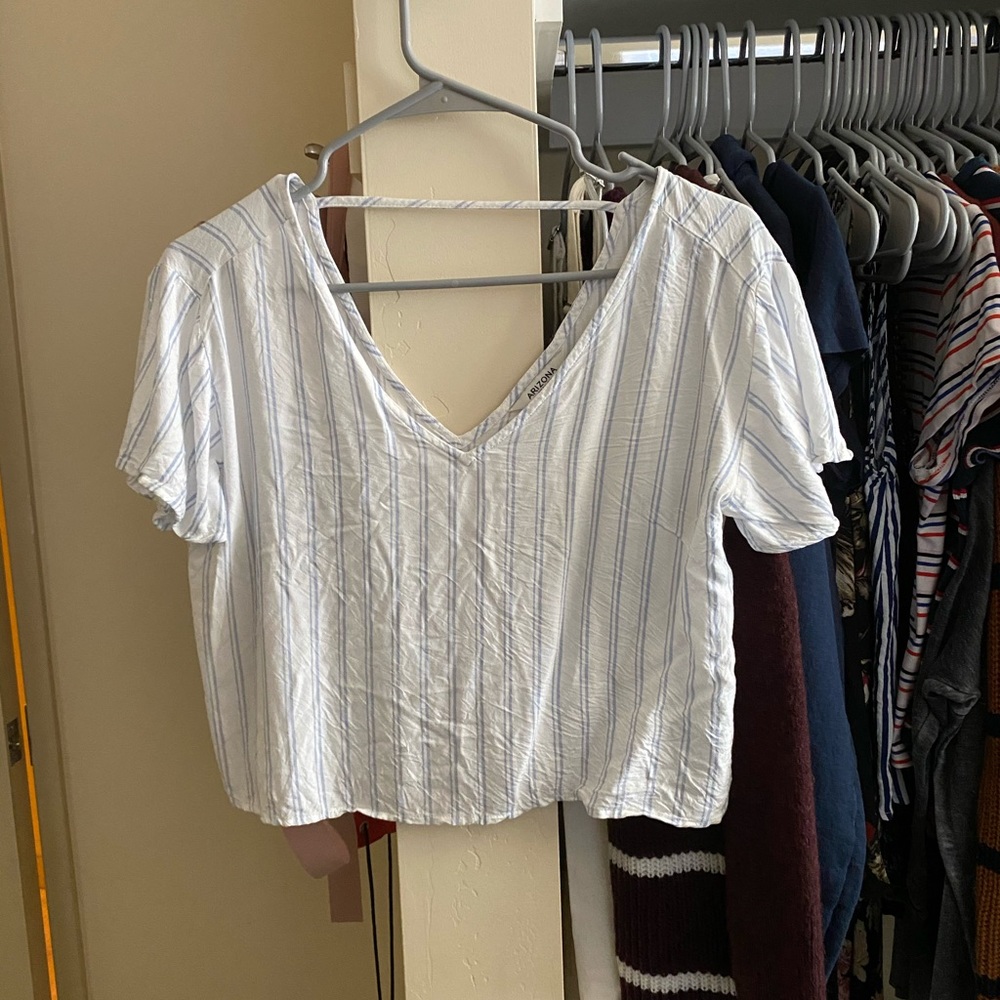 Arizona Jean Co. White and Blue Striped Crop Top